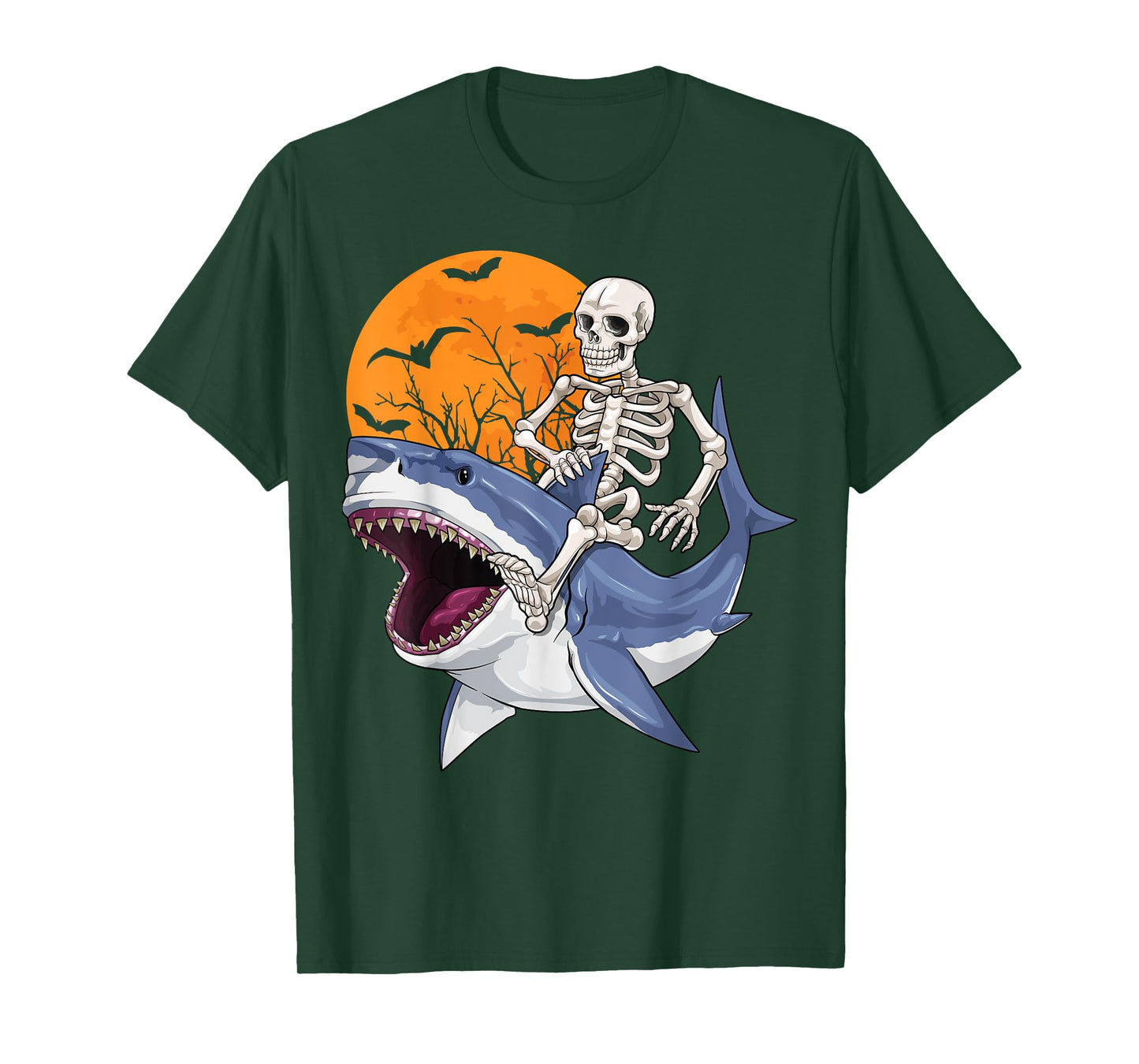 Skeleton Riding Shark Funny Halloween Costume Boys Kids T-Shirt