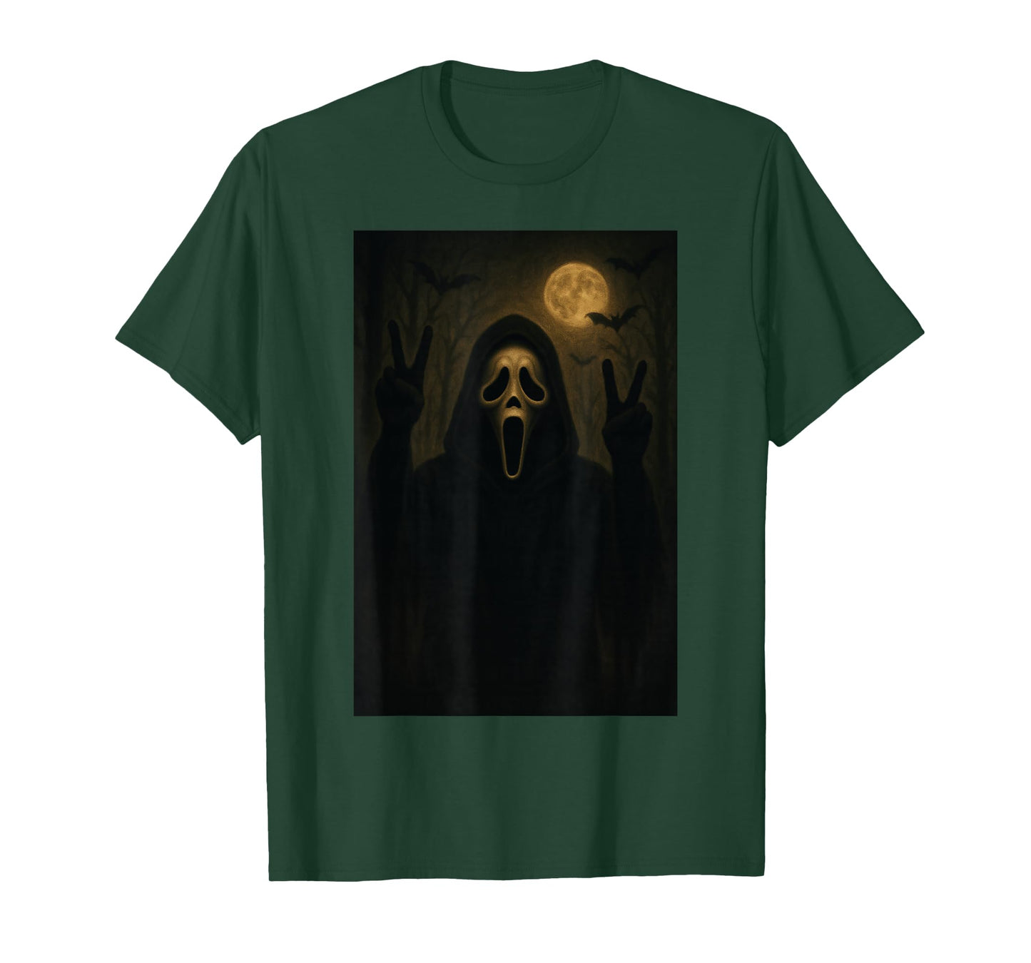 Scary Face Ghost Bats Forest Dark Creepy Halloween T-Shirt