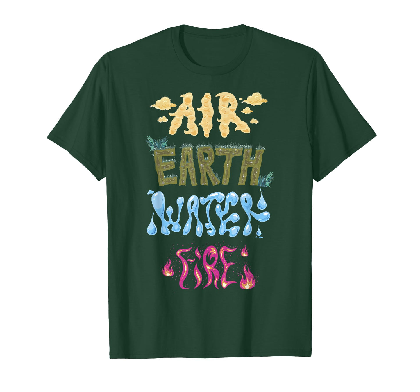 Disney Pixar Elemental Air Earth Water Fire Stylized Text T-Shirt