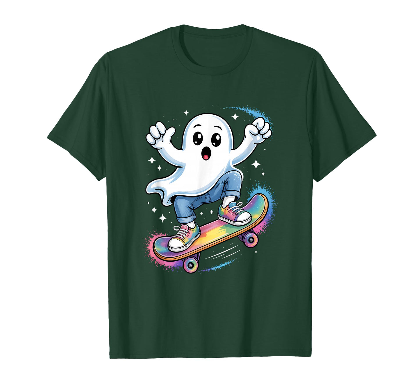 Ghost On Skateboard Funny Halloween Costume Skateboarding T-Shirt