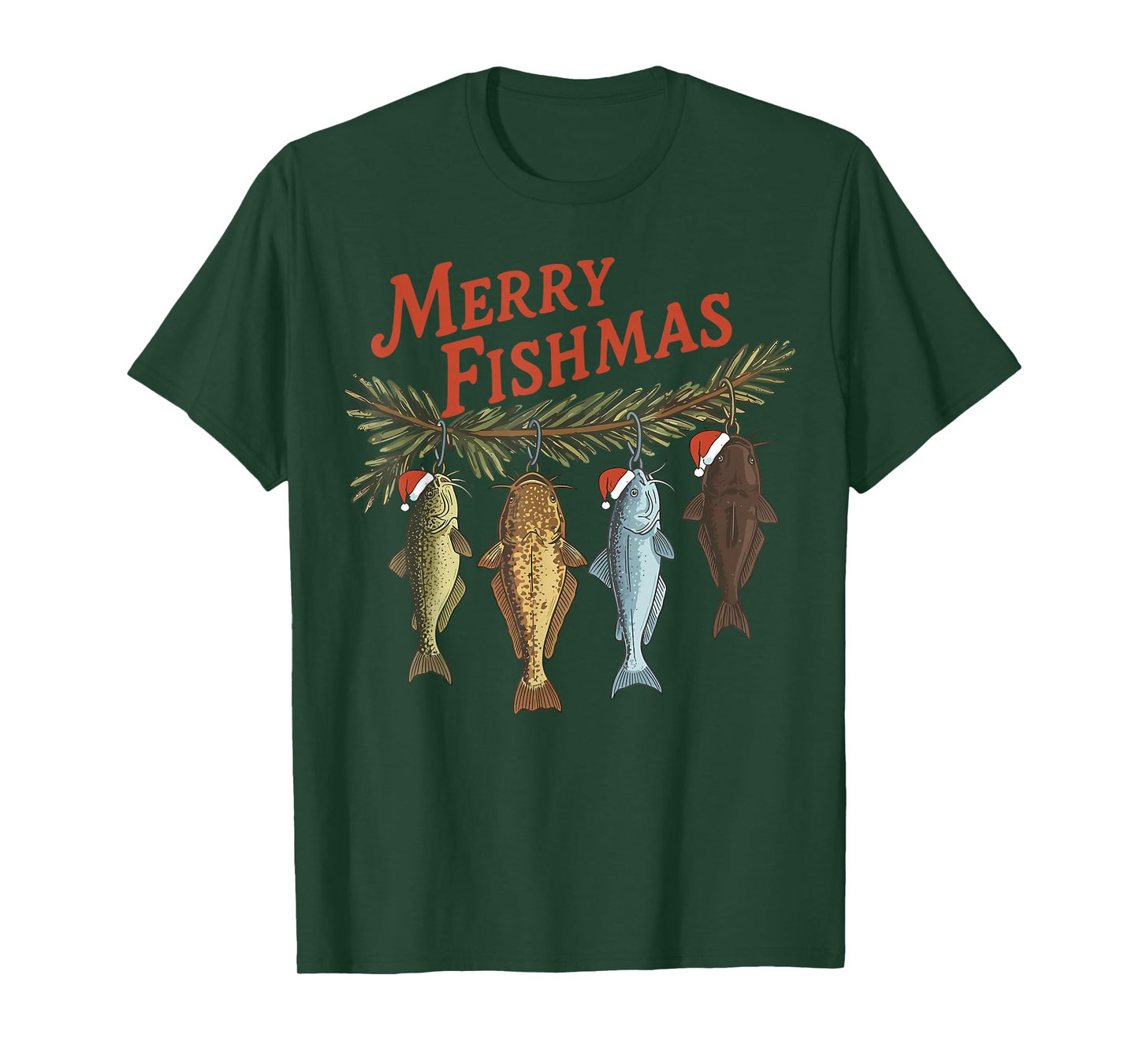 Merry Fishmas Santa Fishing Funny Fisherman Christmas T-Shirt