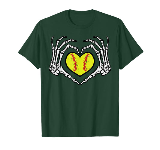 Halloween Softball Heart Skeleton Hands Costume Women Girls T-Shirt