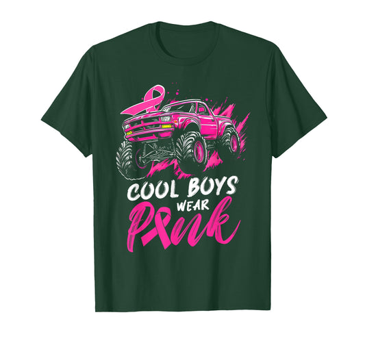 Monster Truck Breast Cancer Awareness Cool Boys Wear Pink T-Shirt