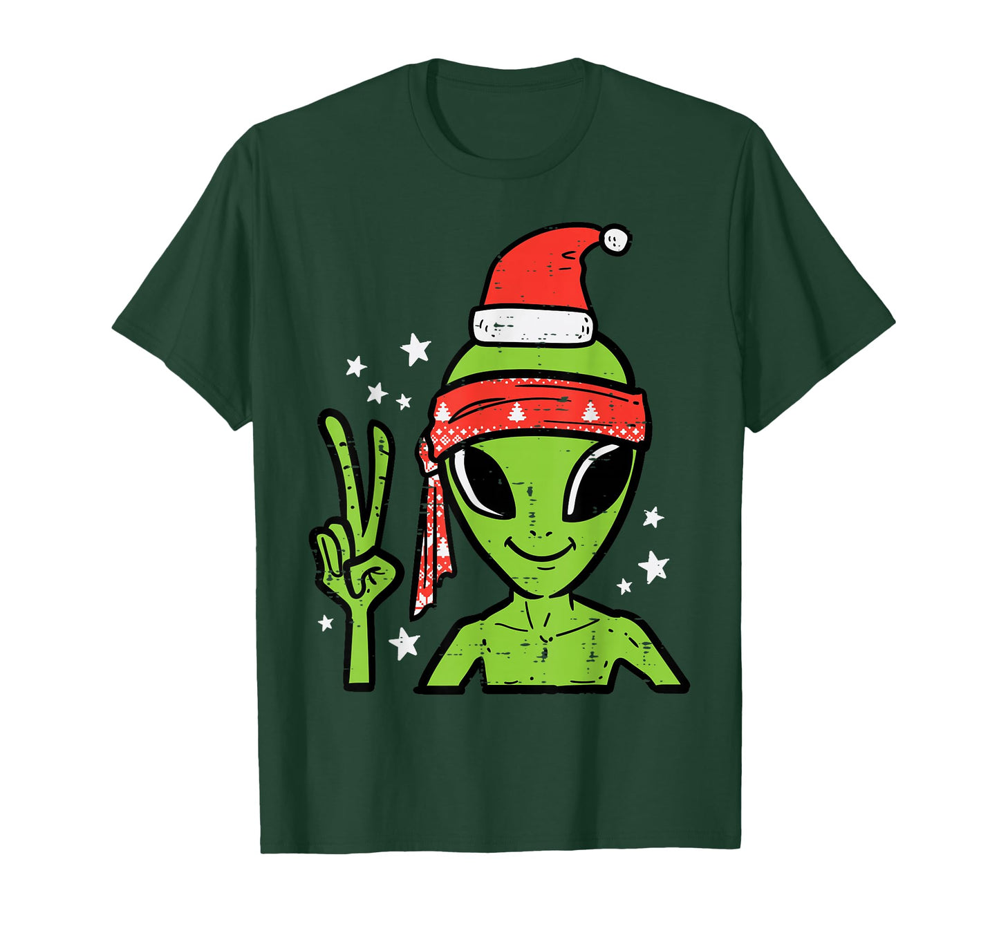 Christmas Alien Santa Peace Hand Xmas Space Men Boys Kids T-Shirt