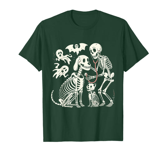 Funny Skeleton Veterinarian Animal Lovers Spooky Halloween T-Shirt