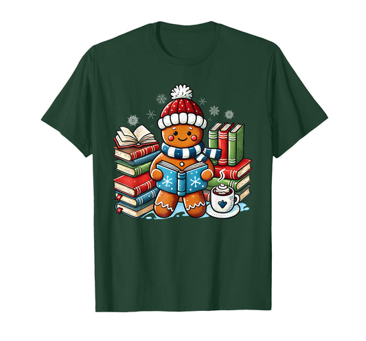 Gingerbread Reading Book Lovers Christmas Bookworm Librarian T-Shirt