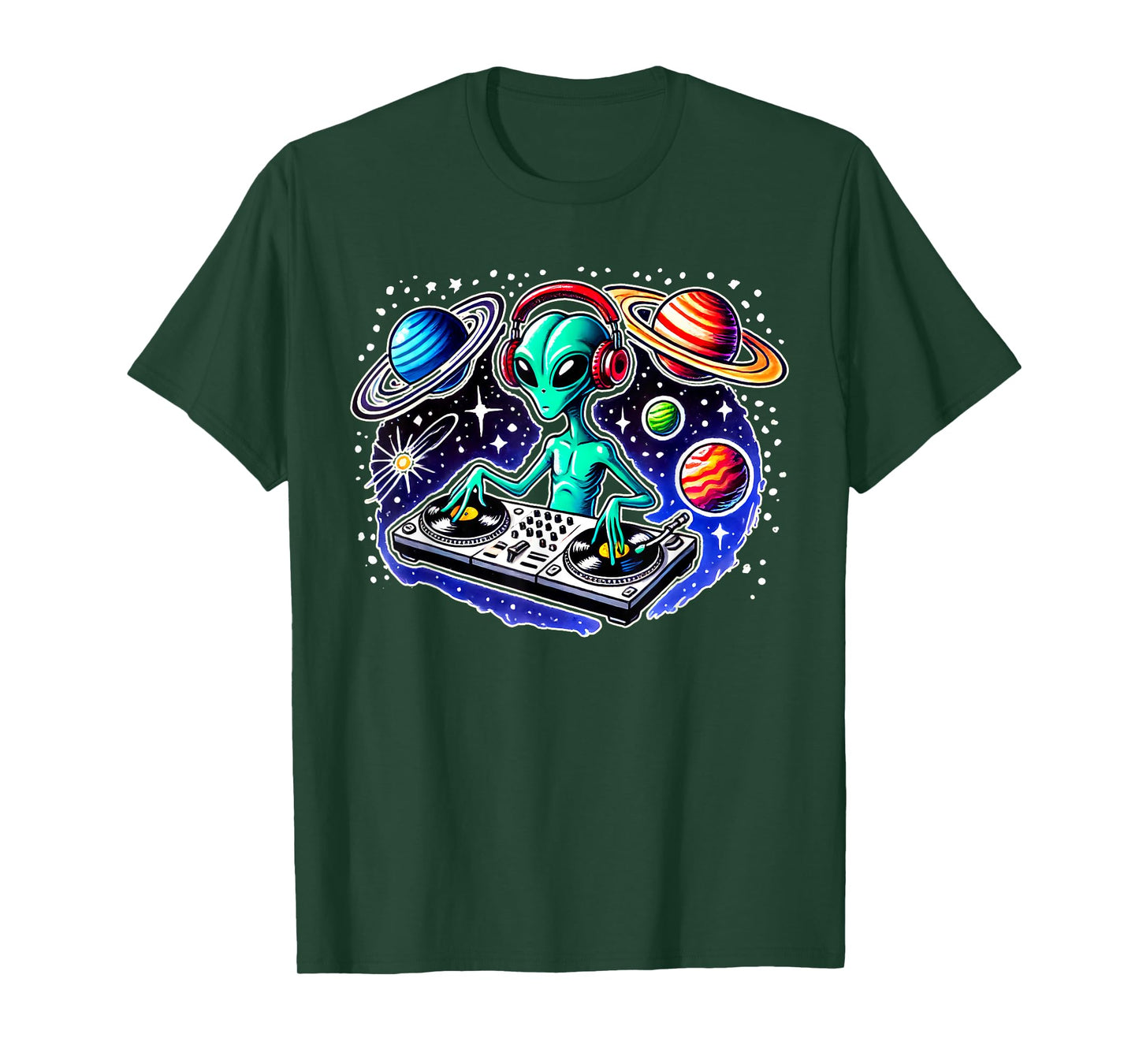 Alien DJ Funny Cosmic Space Rave EDM Music Festival Alien T-Shirt