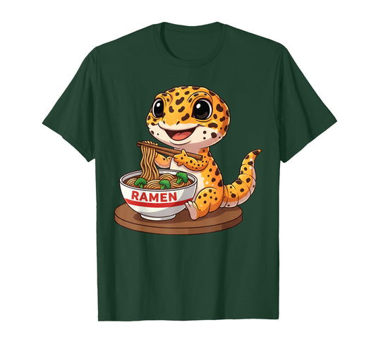 Funny Lizard Reptile Leopard Gecko Eating Ramen Japanese T-Shirt