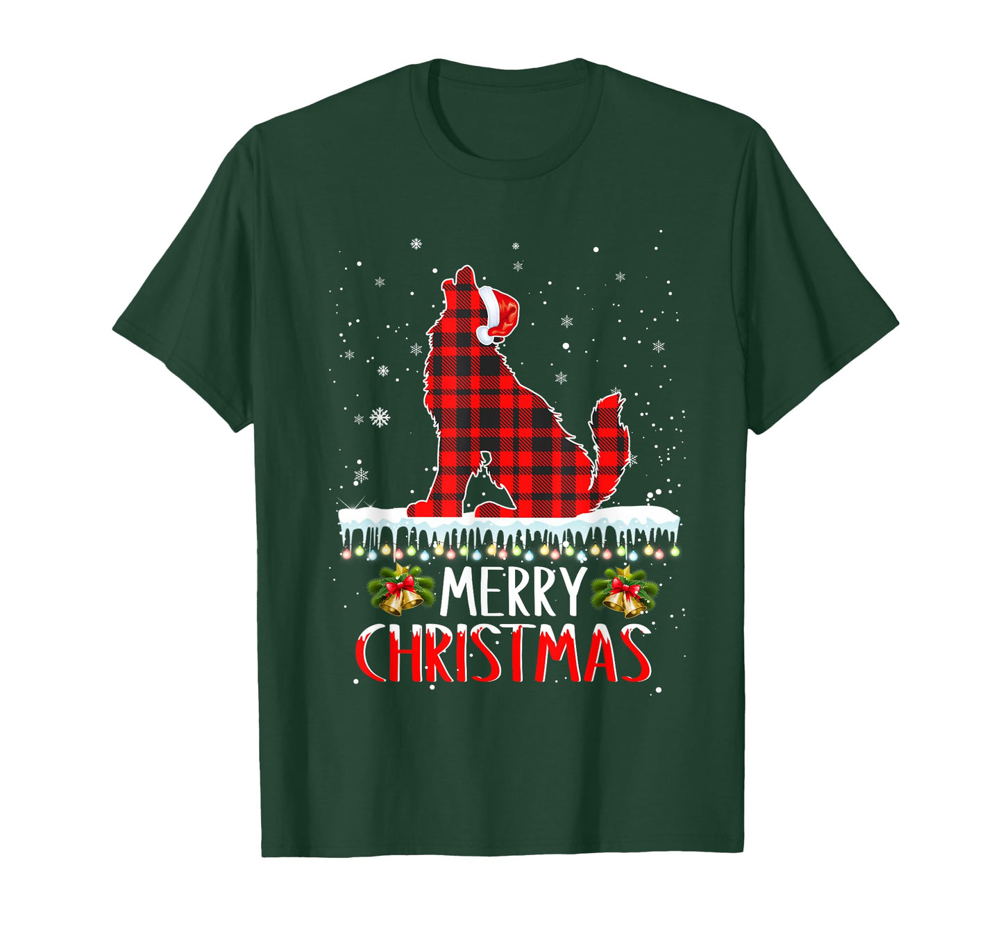 Wolf Christmas Tshirt Merry Christmas Wolfs Dog Red Plaid T-Shirt