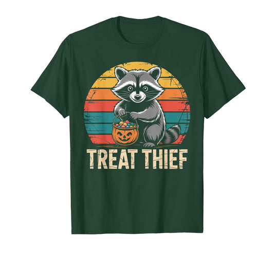 Treat Thief Raccoon with Candy Bucket Cute Halloween T-Shirt