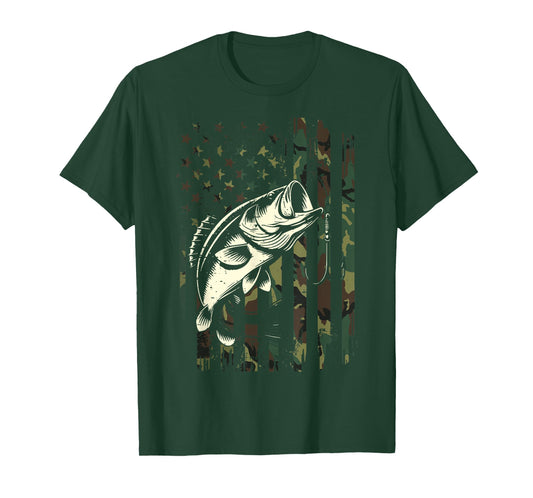 Fishing Camo American Flag Fisherman Patriot Women Men Kids T-Shirt