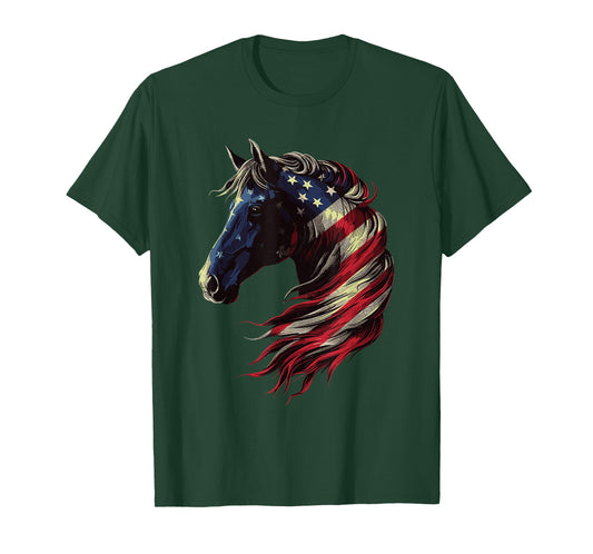 Horse Patriotic Equestrian 4th Of July USA American Flag Women Men T-Shirt