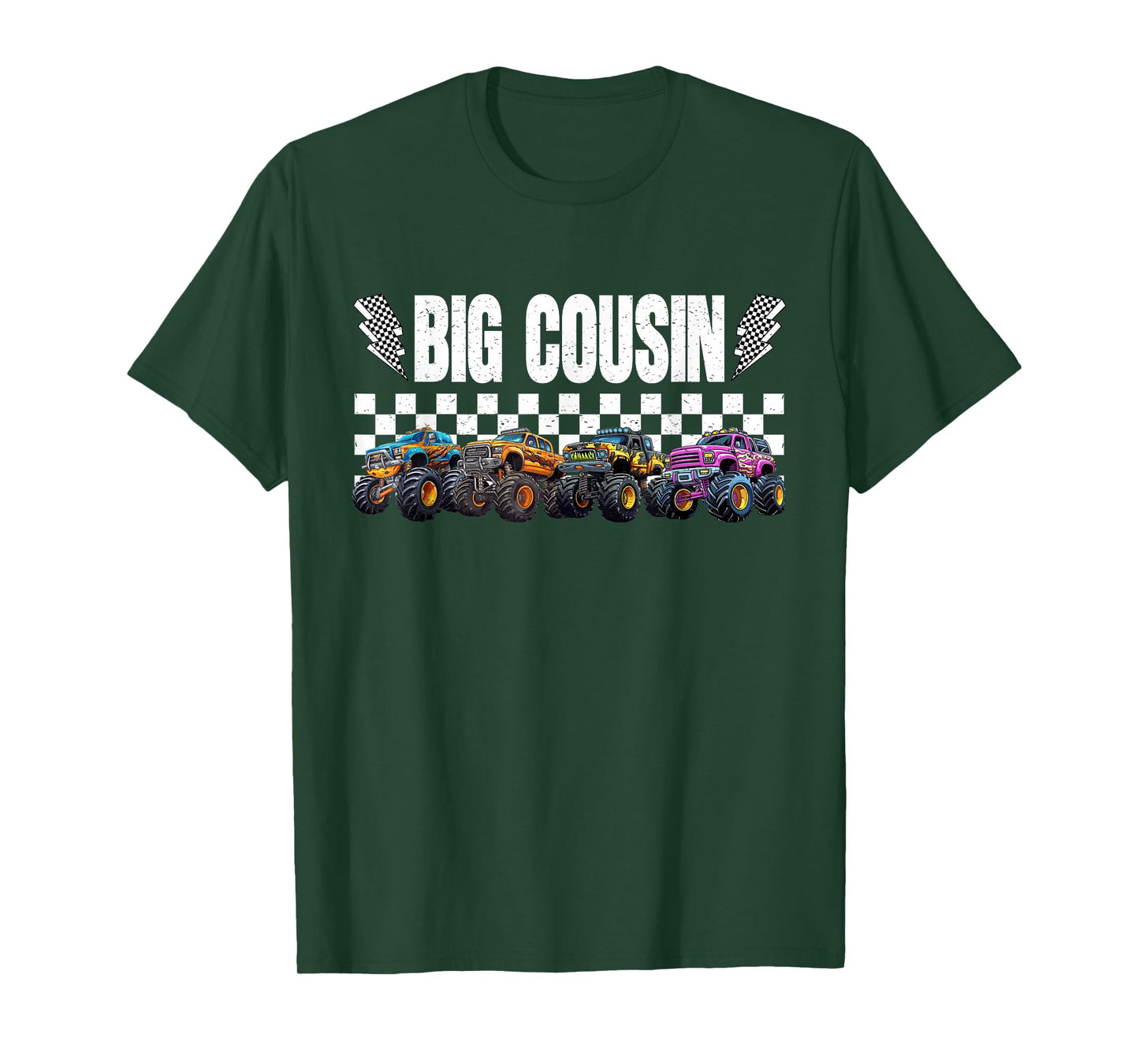 Big Cousin Retro Monster Truck Family Crew Birthday Matching T-Shirt
