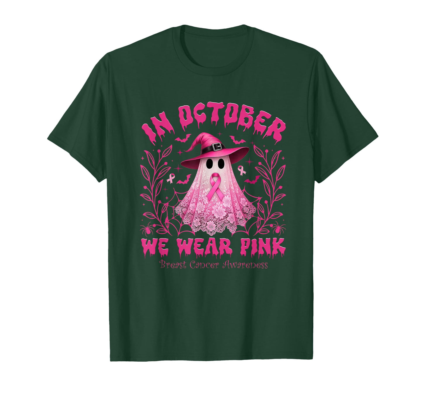 in October We Wear Pink Breast Cancer Awareness Halloween T-Shirt