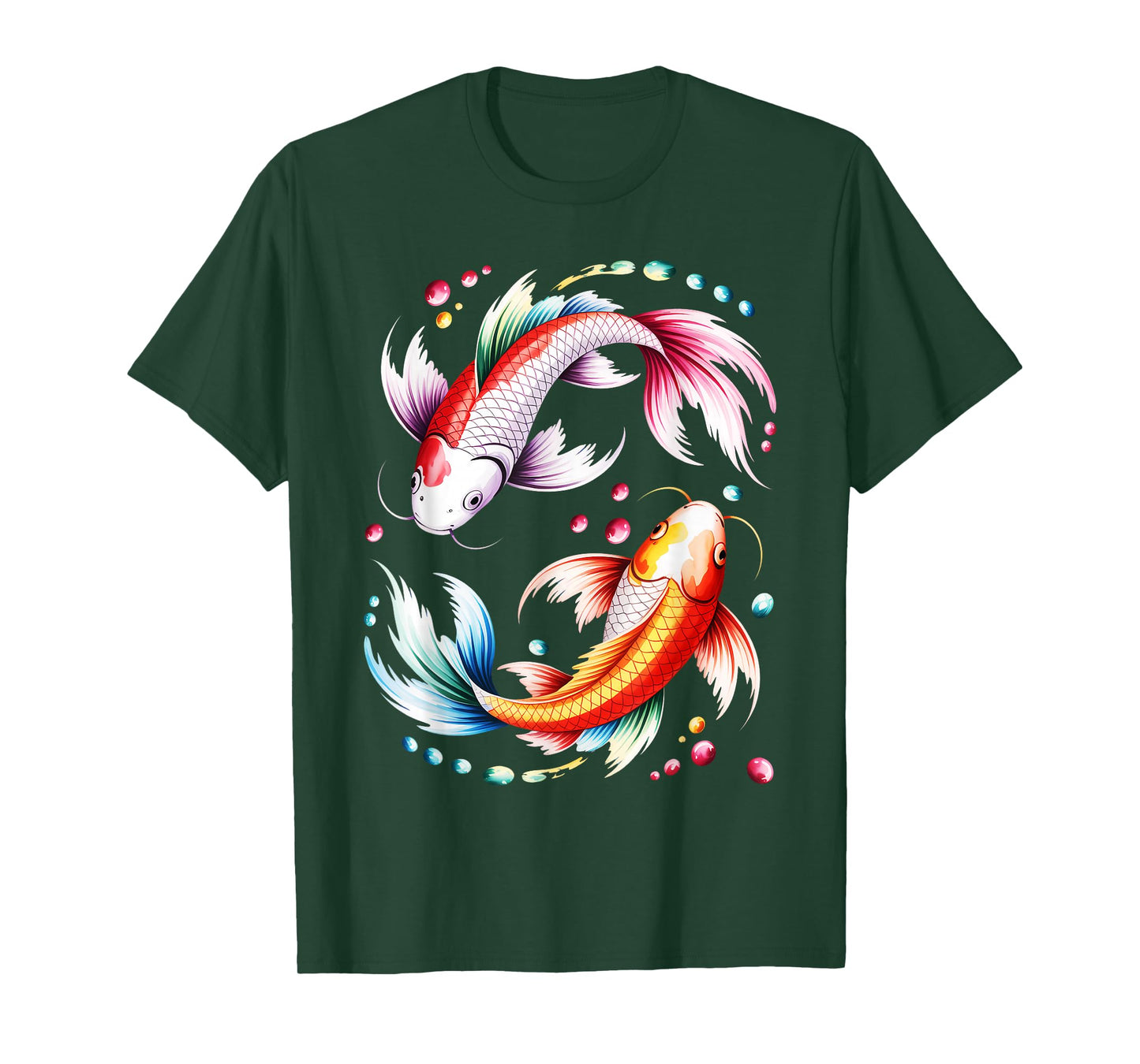 Watercolor Japanese Koi Black Small Cartoon T-Shirt