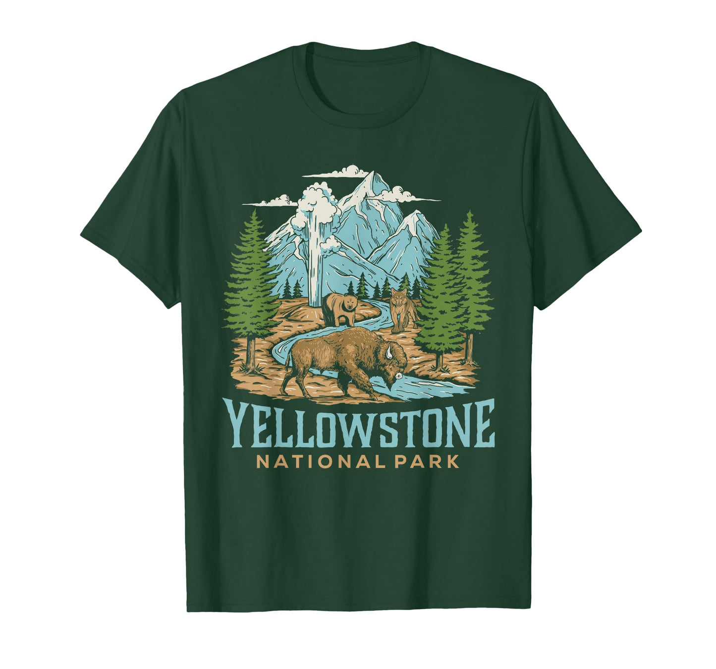 Yellowstone US National Park Wolf Bison Bear Vintage Gift T-Shirt