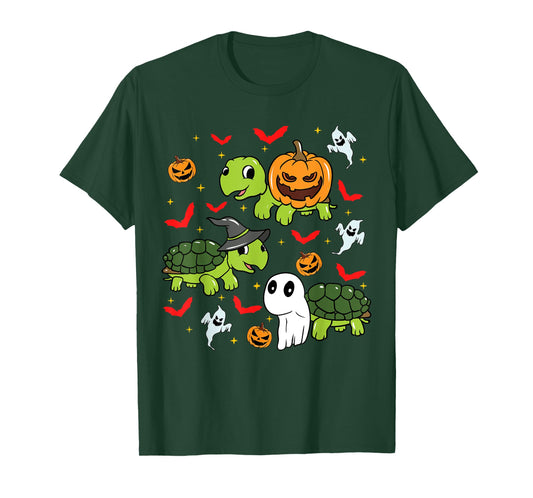 Halloween Turtle Pumpkin Tortoise Bats and Ghosts T-Shirt