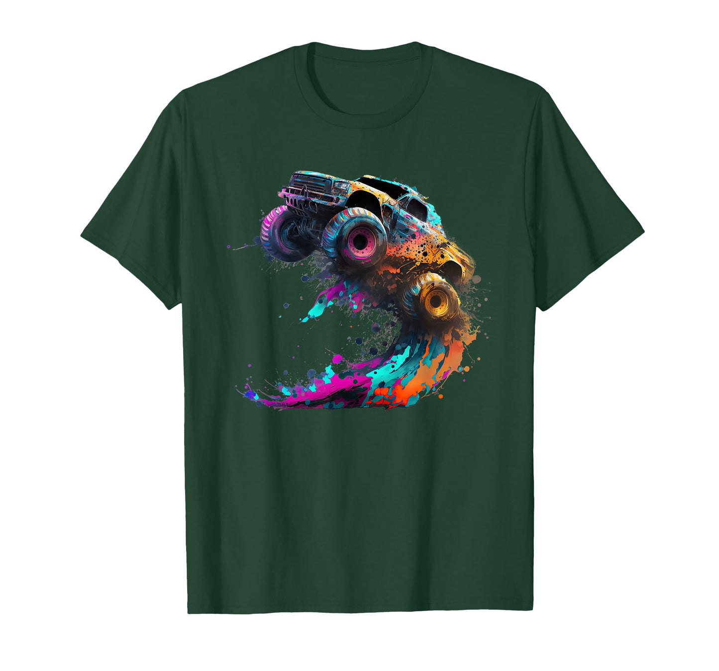 Airborne Monster Truck Jump Off Road Vehicle Colorful Dirt T-Shirt