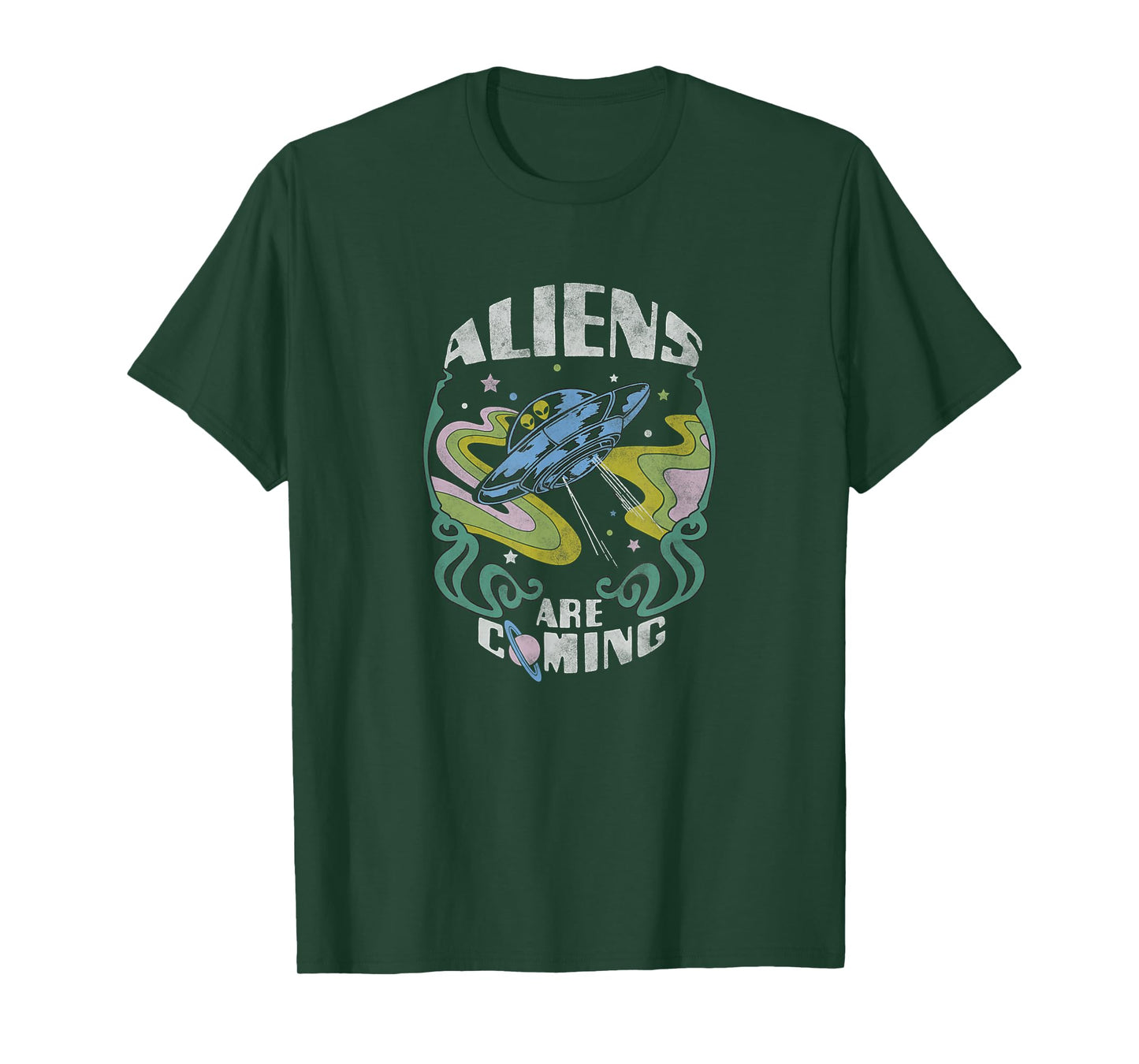 Aliens Are Coming Psychedelic Spaceship T-Shirt