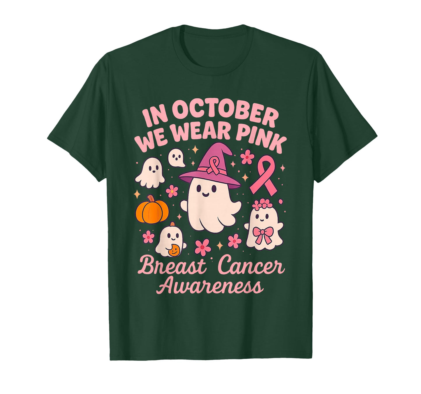 Breast Cancer Awareness Ghost Support Squad Pink Ribbon T-Shirt