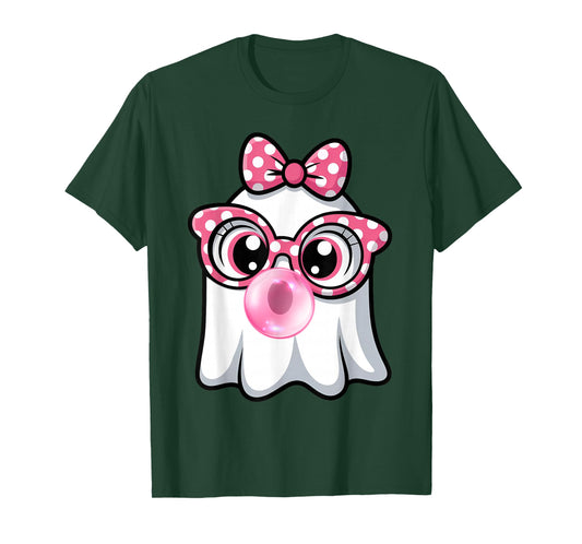 Cute Ghost Boo Pink Bow Sunglasses Halloween Girls Kid Ghost T-Shirt