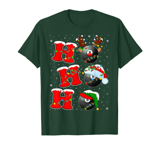 Ho Ho Ho Funny Santa Billiards 8 Ball Christmas Lights T-Shirt