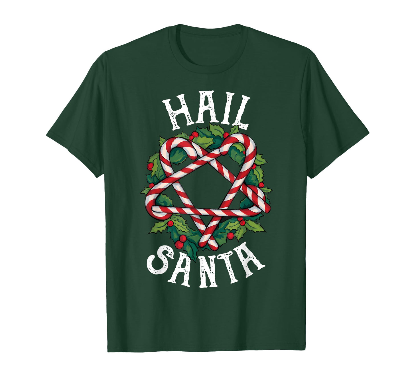 Hail Santa Candycane Pentagram Gothmas Funny Goth Christmas T-Shirt