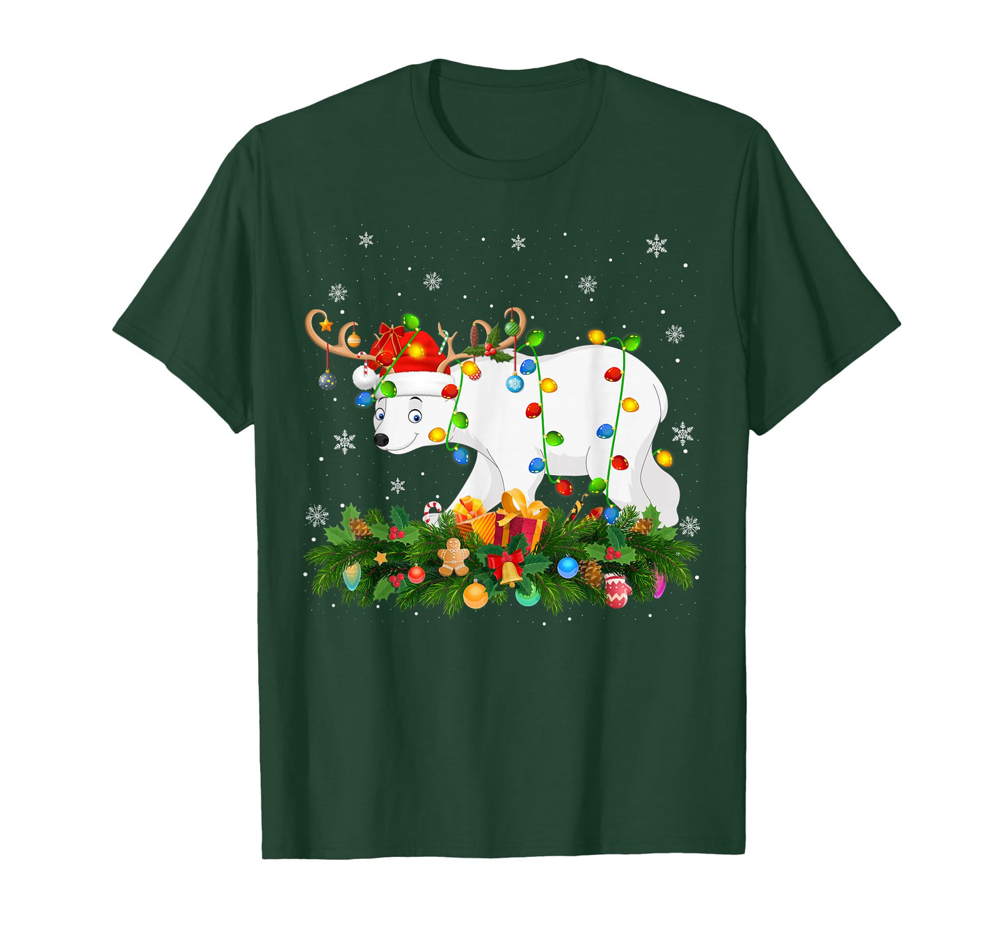 Polar Bear Christmas Lights Reindeer Santa Hat Adult & Kids T-Shirt