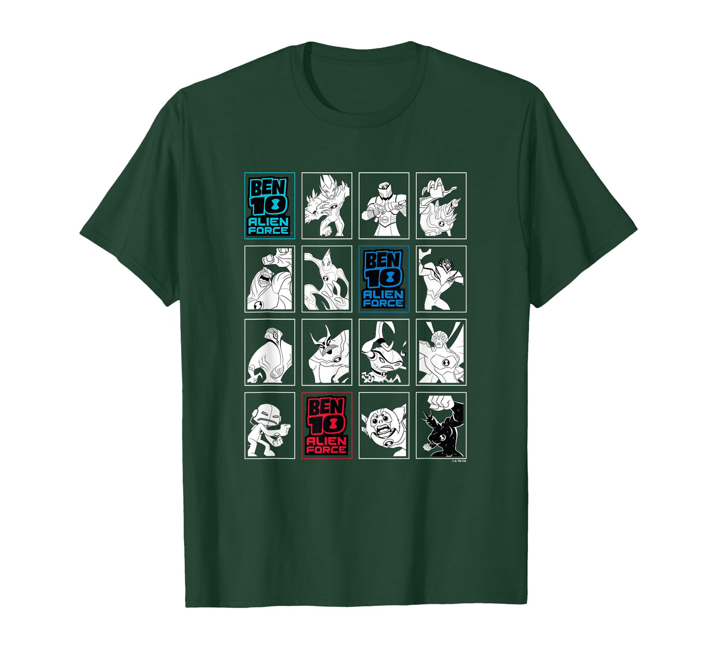 Ben 10: Alien Force Ten Alien Heroes VS Villains B&W Panels T-Shirt