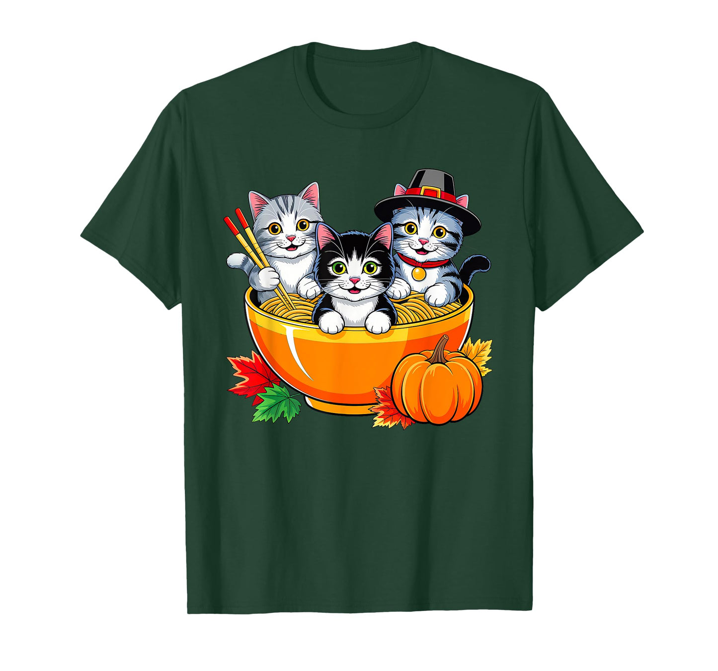 Thanksgiving Cats Ramen Kitten Anime Thankful Fall Men Women T-Shirt