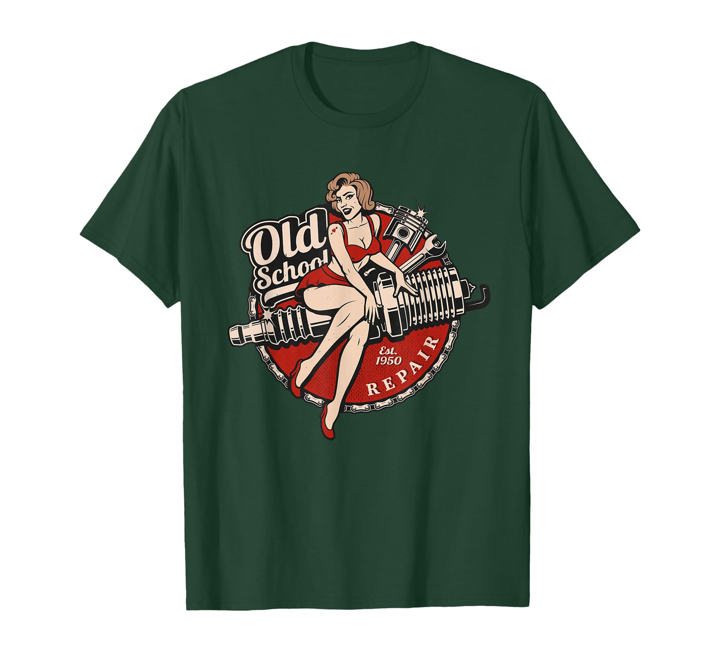Spark Plug Pinup Mechanic T-Shirt
