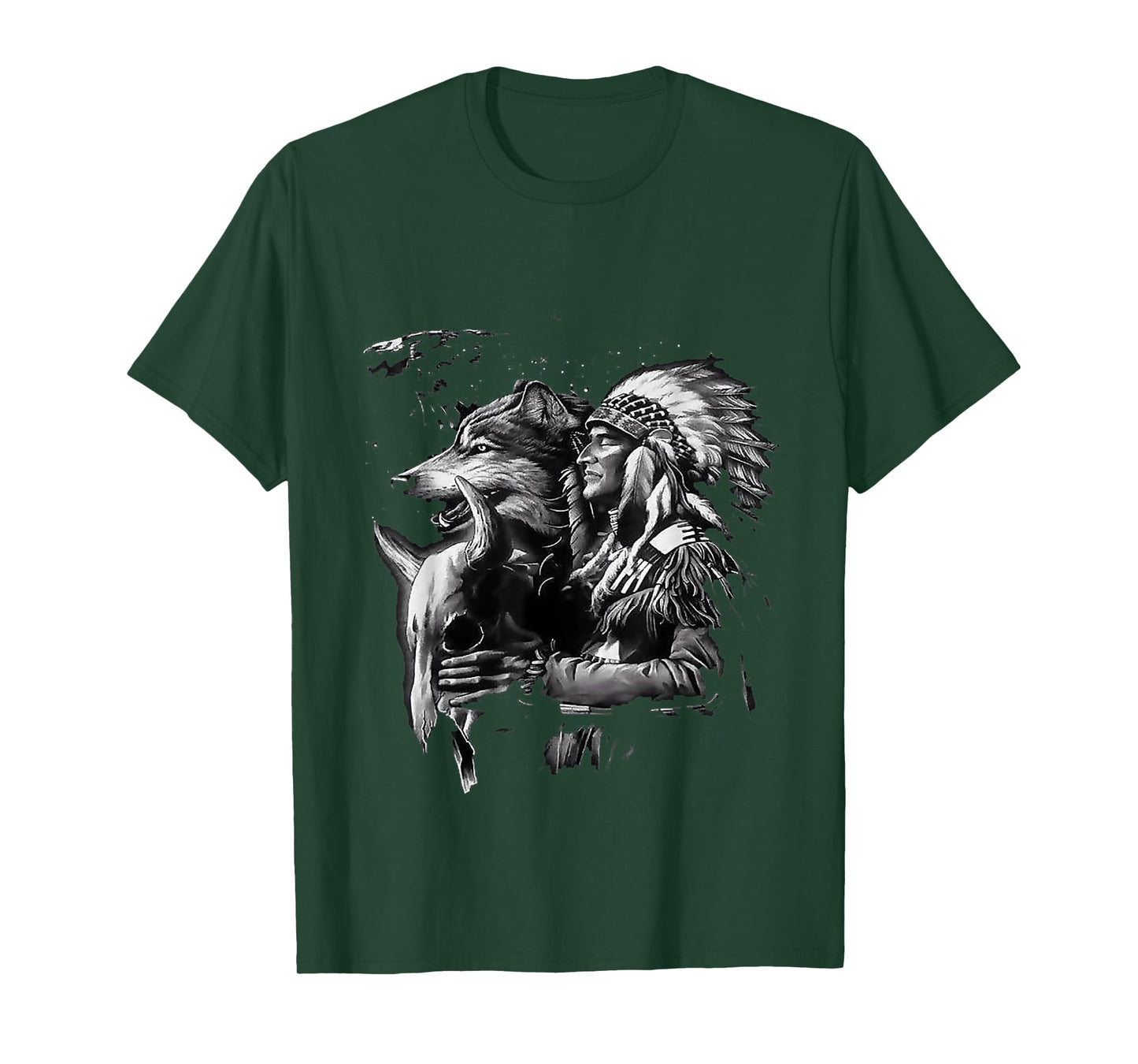 Wolf with native American Indians T-Shirt