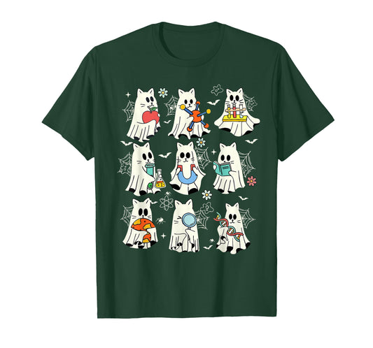 Retro Halloween Science Teacher Ghost Laboratory Teacher T-Shirt