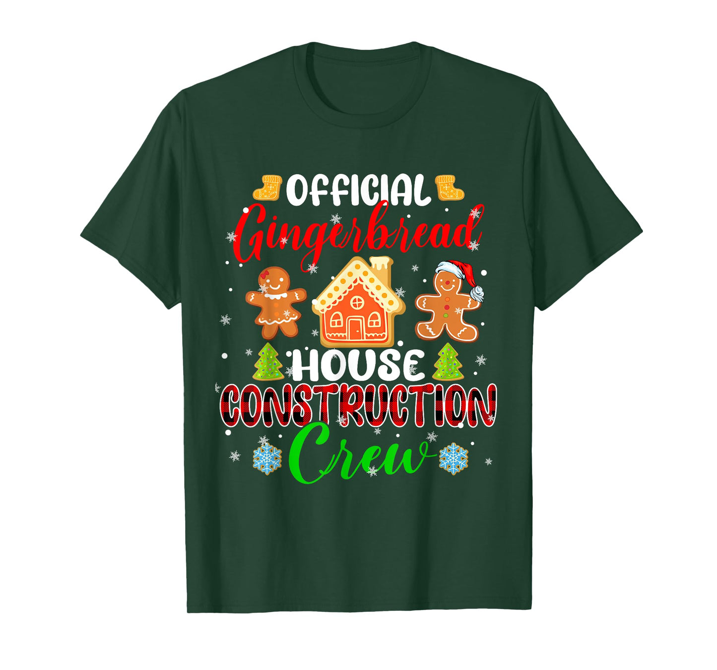 Official Gingerbread House Construction Crew Xmas Red Plaid T-Shirt