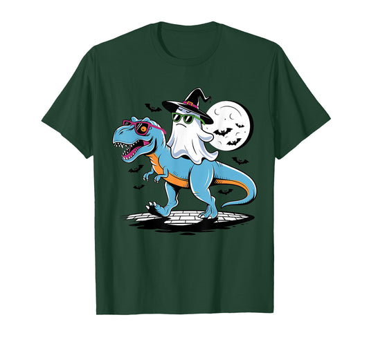 Cute Dinosaur T rex and Ghost for Halloween T-Shirt