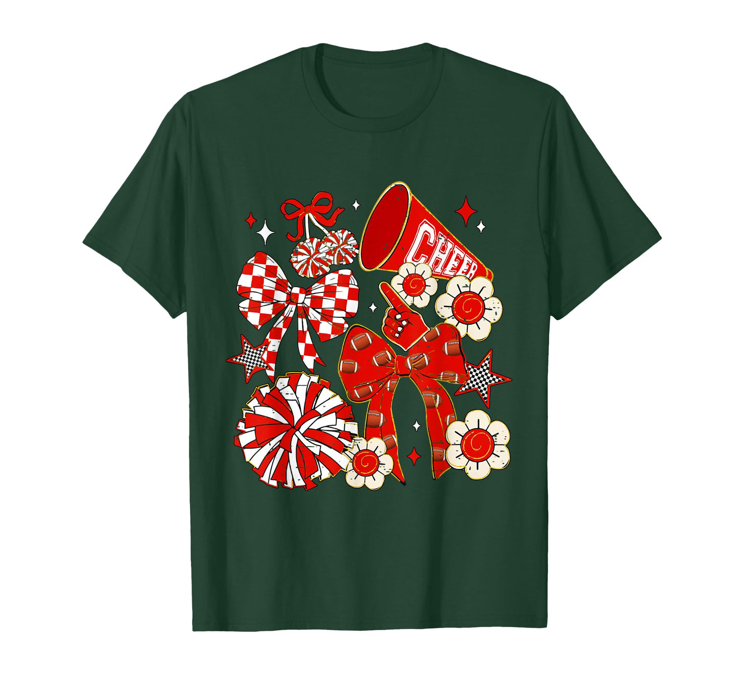 Coquette Bow Red Cheer Mom Game Day Football Cheerleader T-Shirt
