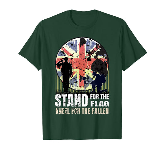 Stand for The Flag Kneel for The Fallen British Army Veteran T-Shirt