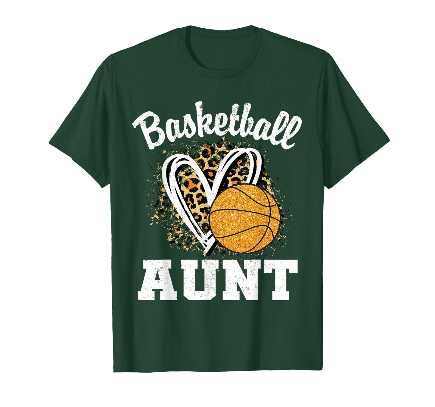 Basketball Aunt Leopard Heart T-Shirt