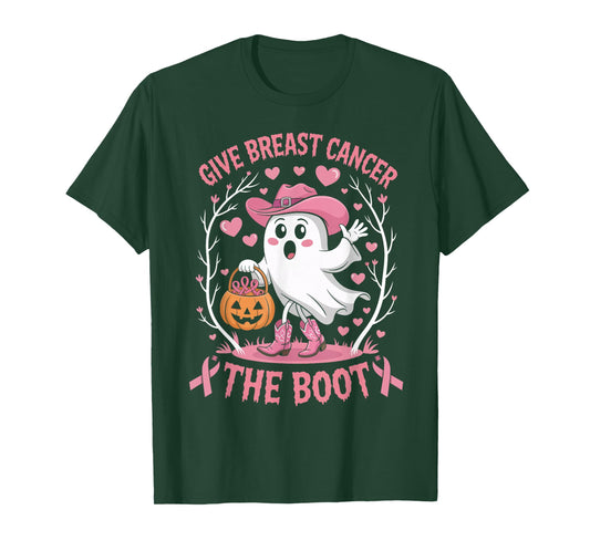 Give Breast Cancer The Boot Ghost Cowgirl Cancer Awareness T-Shirt