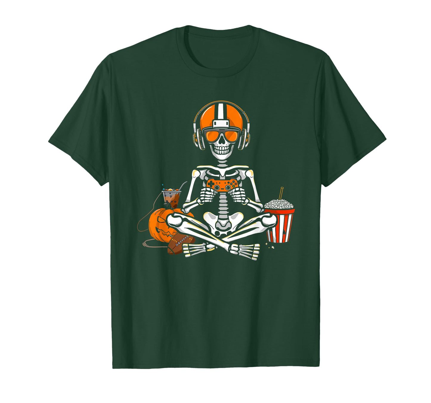 Skeleton Football Halloween Gamer Video Gaming Boys Men Kids T-Shirt
