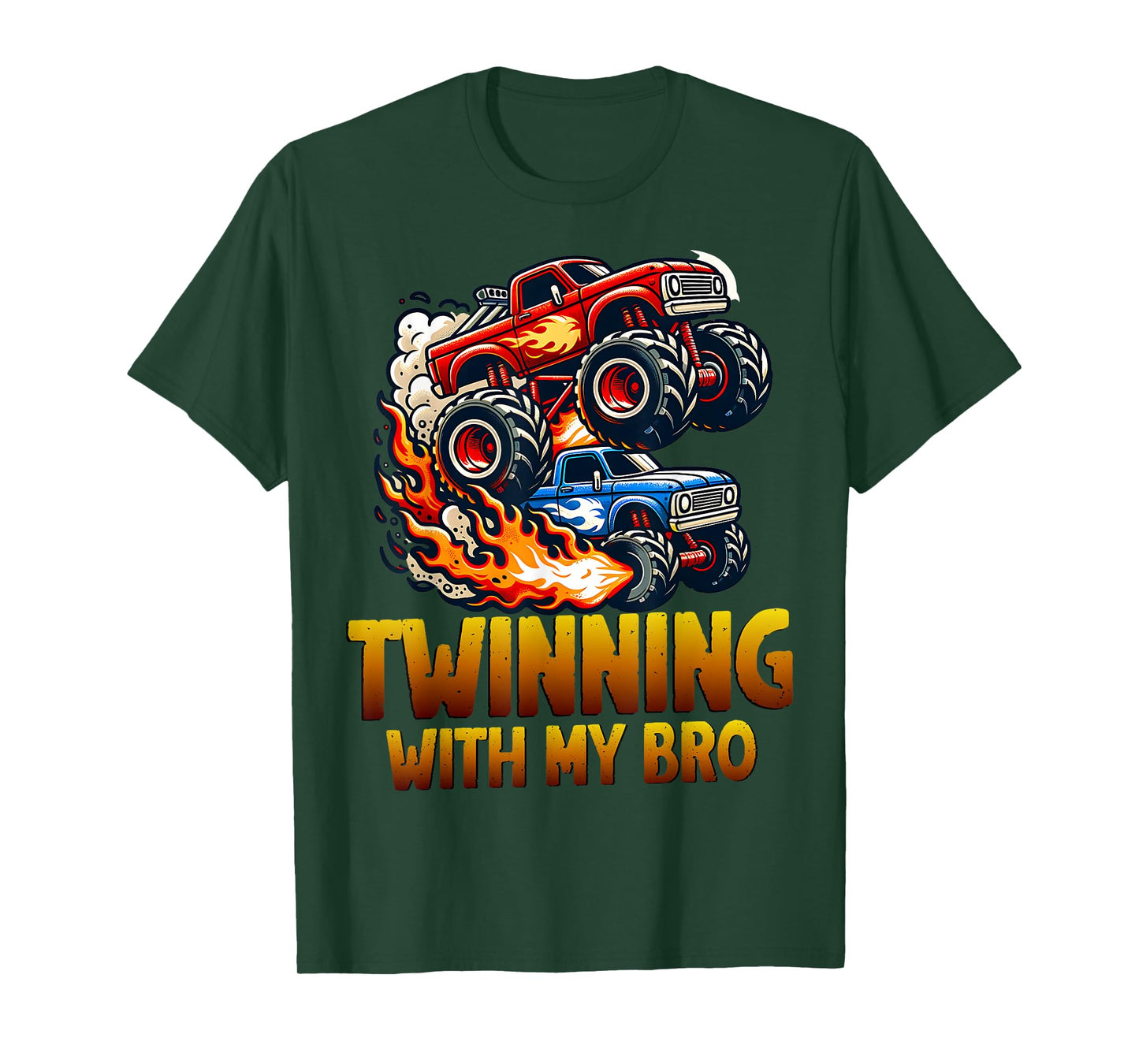 Twinning With My Bro Monster Trucks Twin Boys Matching Kids T-Shirt