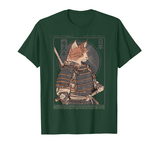 Samurai Cat Warrior Ukiyo Otaku Streetwear Cat Samurai T-Shirt