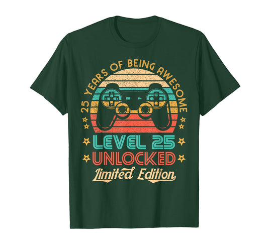 25th Birthday Level 25 Unlocked Limited Edition Gamer Gift T-Shirt