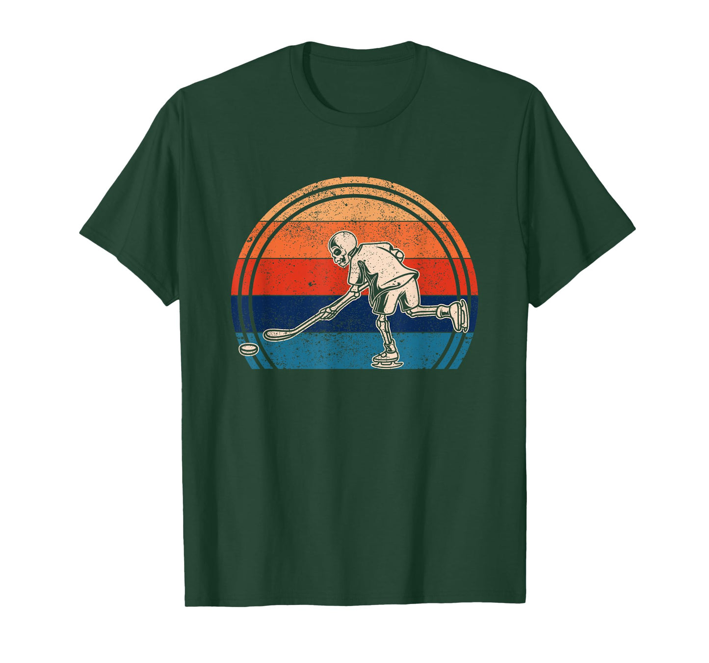 Pumpkin Skeleton Ice Hockey Halloween Winter Sports Player T-Shirt