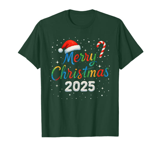 Merry Christmas 2025 Colorful Holiday Lights Family Matching T-Shirt