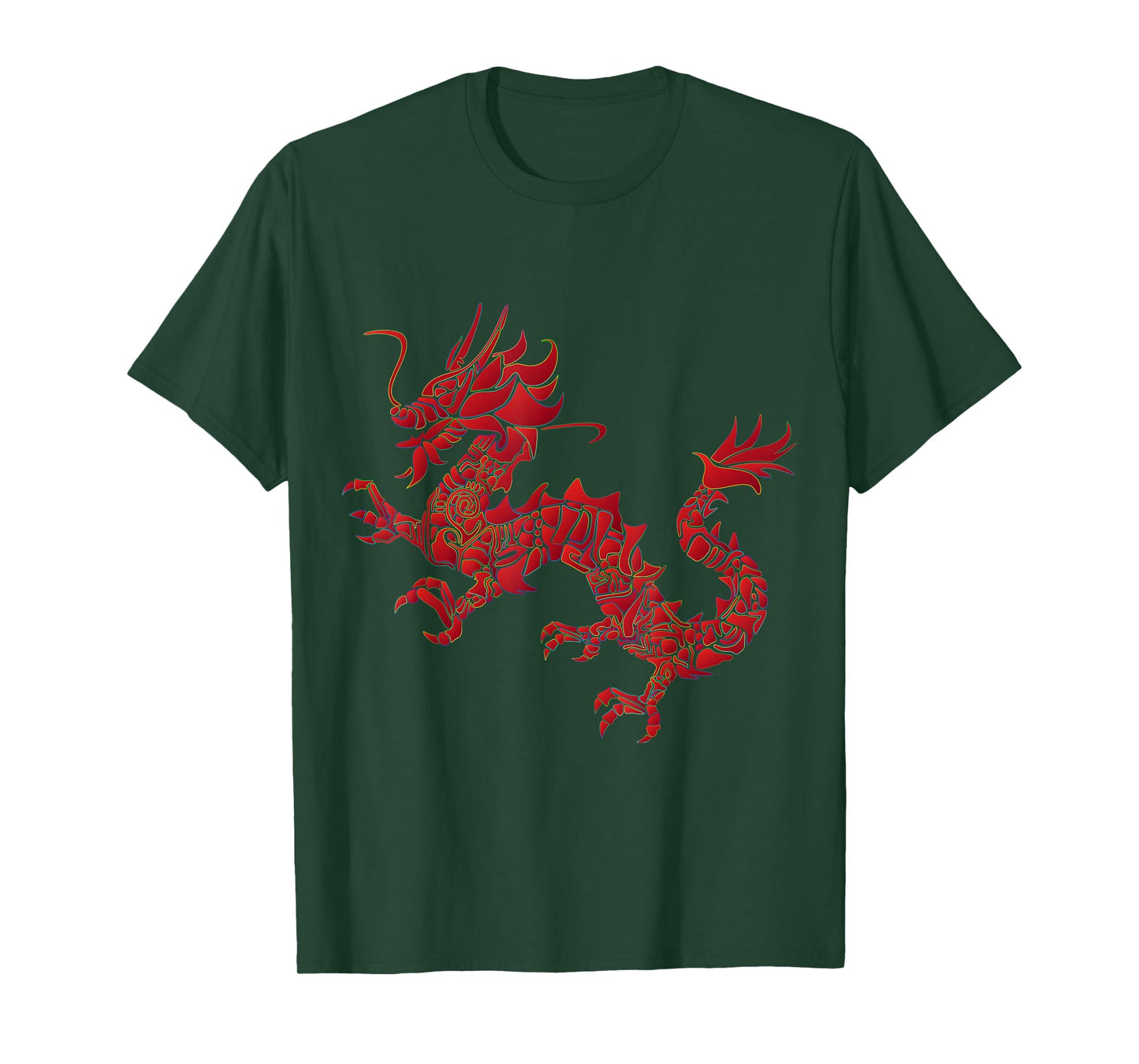 Red Chinese Firedrake T-Shirt Dragon Print Art Wear T-Shirt
