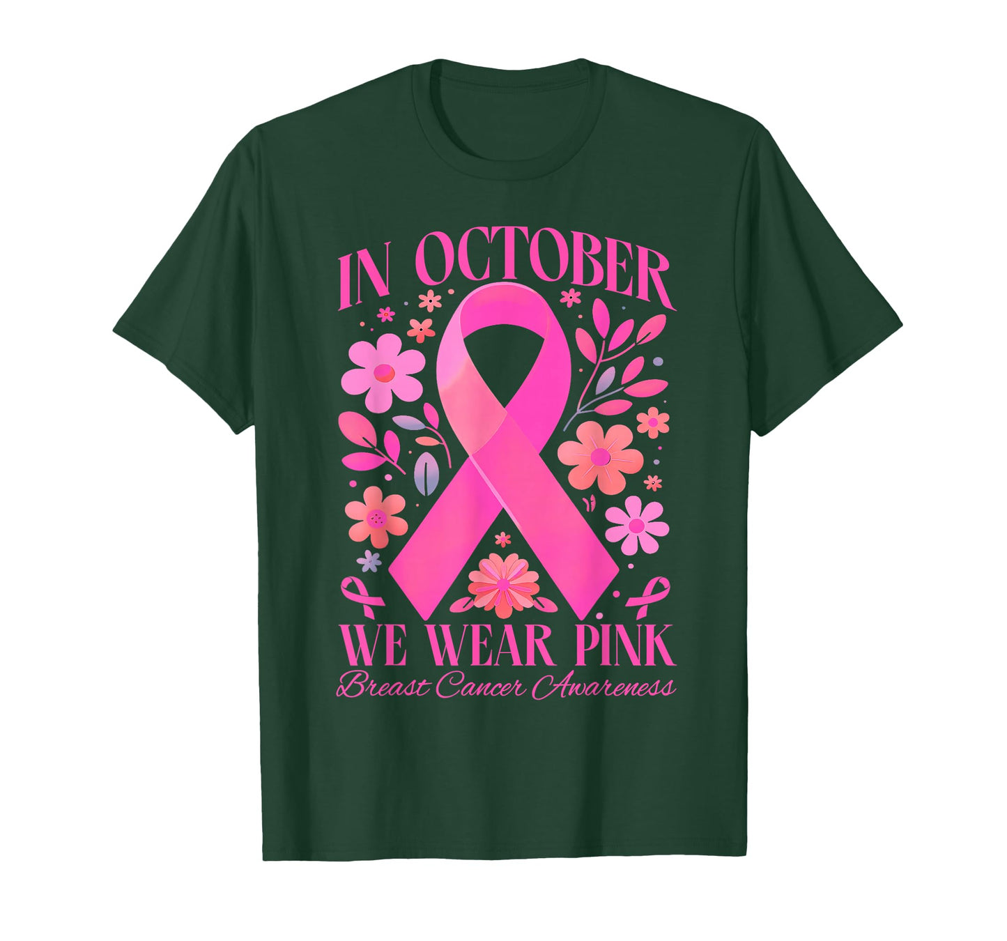 In October We Wear Pink Retro Groovy Breast Cancer Awareness T-Shirt