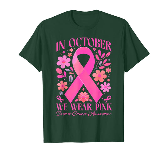 In October We Wear Pink Retro Groovy Breast Cancer Awareness T-Shirt