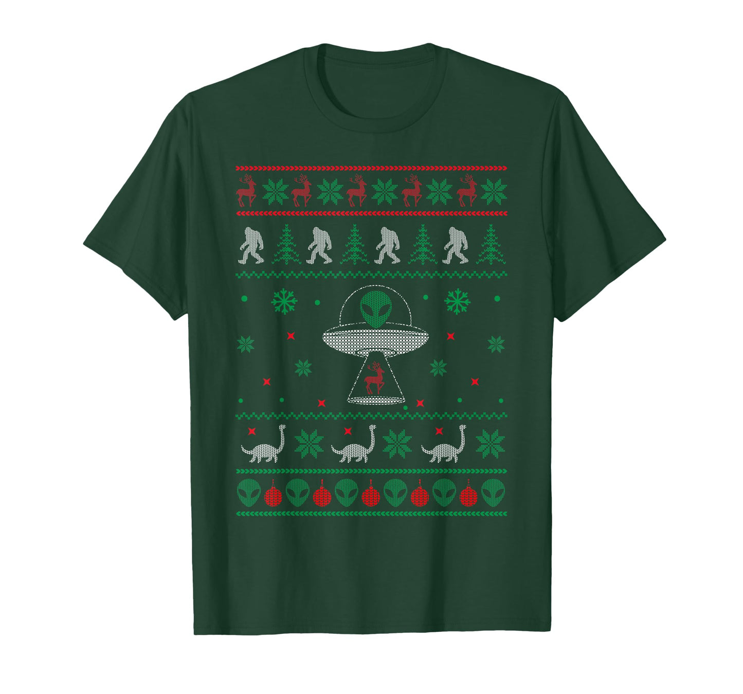 Ugly Christmas Sweater Alien UFO Bigfoot Loch Ness T-Shirt