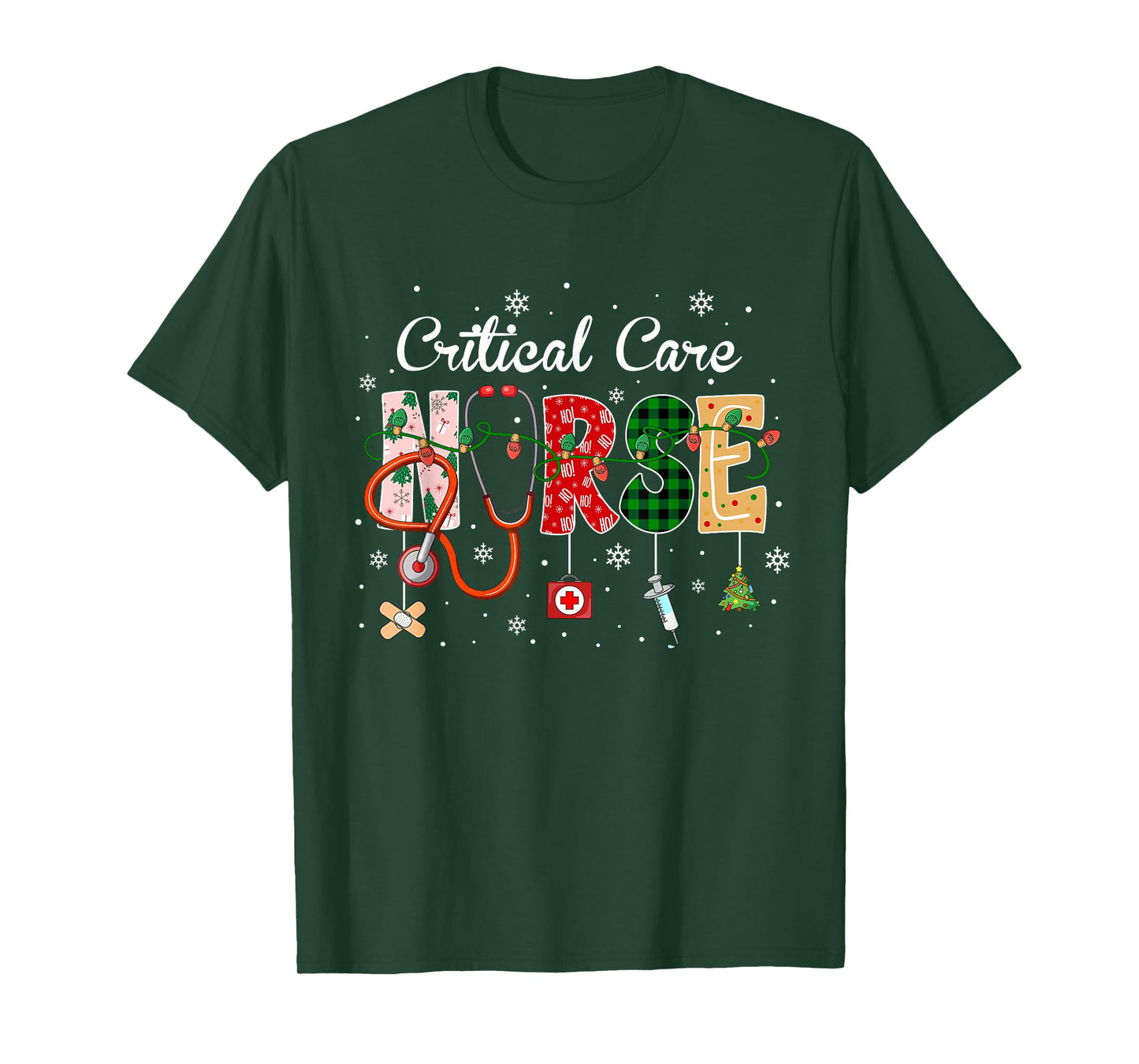 Critical Care Nurse Stethoscope Xmas Tree Cute Christmas T-Shirt